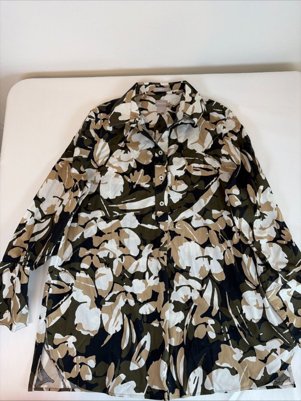 Chico's 1/2 Button Camo Pullover Shirt Women's 1 US Size 8/10 Multicolor